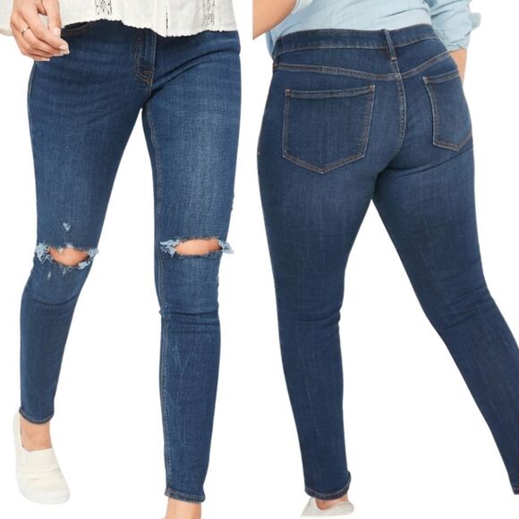 Old Navy 'Rockstar' Super Skinny distressed ripped blue jeans - Women's 2 - NWT - Picture 2 of 9